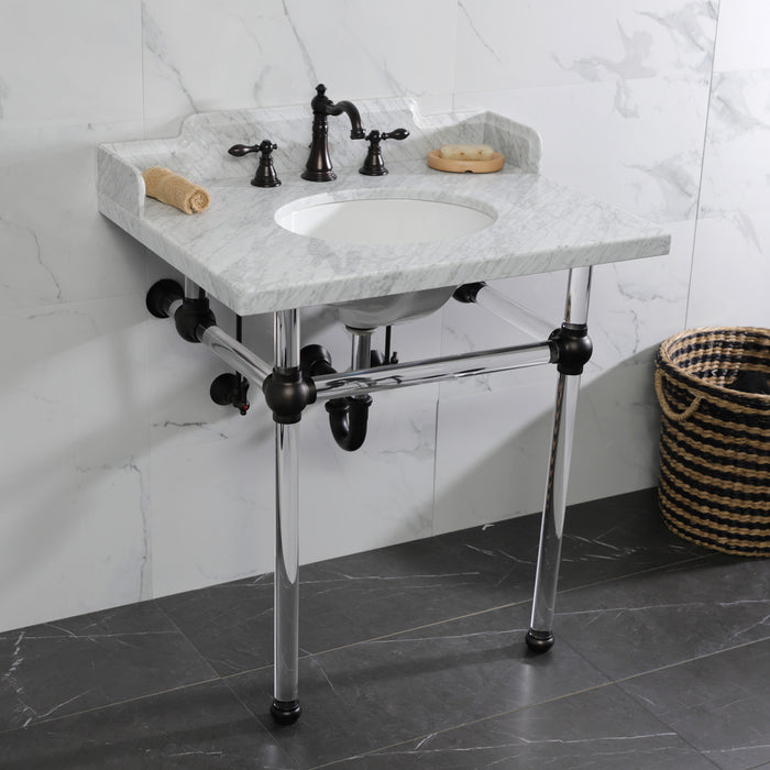 Fauceture LMS3030MA5 30-Inch Carrara Marble Console Sink with Acrylic Legs, Marble White/Oil Rubbed Bronze