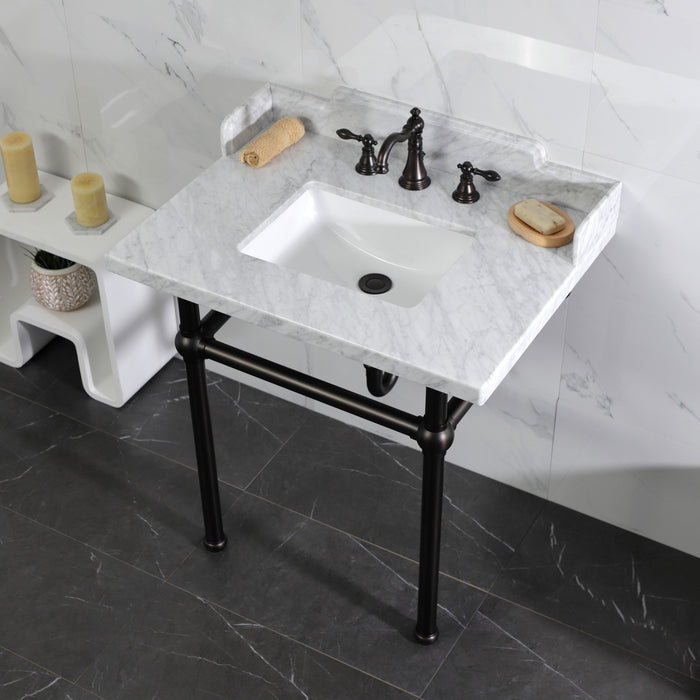 Fauceture LMS3030MBSQ5 30-Inch Carrara Marble Console Sink with Brass Legs, Marble White/Oil Rubbed Bronze