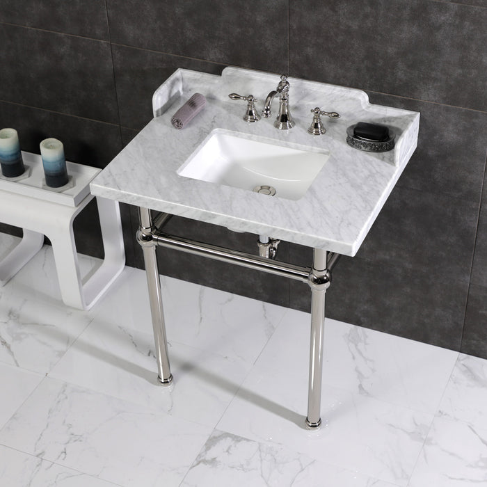 Fauceture LMS3030MBSQ6 30-Inch Carrara Marble Console Sink with Brass Legs, Marble White/Polished Nickel