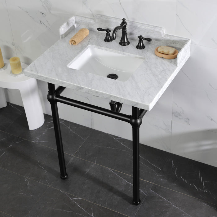 Fauceture LMS30MBSQ0 30-Inch Carrara Marble Console Sink with Brass Legs, Marble White/Matte Black