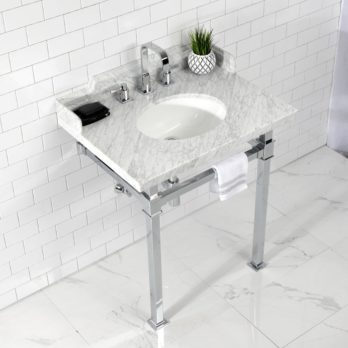 Fauceture LMS30MOQ1 30-Inch Carrara Marble Console Sink with Stainless Steel Legs, Marble White/Polished Chrome