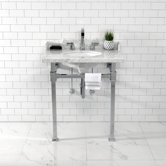 Fauceture LMS30MOQ1 30-Inch Carrara Marble Console Sink with Stainless Steel Legs, Marble White/Polished Chrome