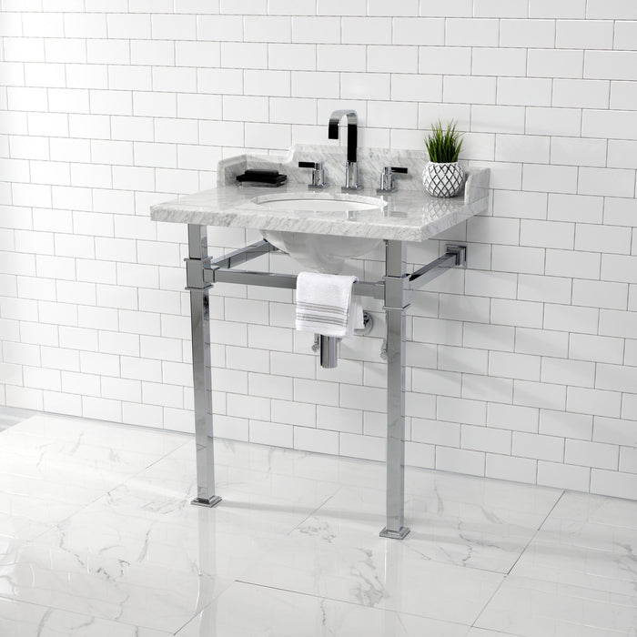 Fauceture LMS30MOQ1 30-Inch Carrara Marble Console Sink with Stainless Steel Legs, Marble White/Polished Chrome