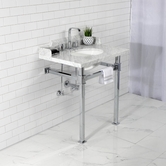 Fauceture LMS30MOQ1 30-Inch Carrara Marble Console Sink with Stainless Steel Legs, Marble White/Polished Chrome