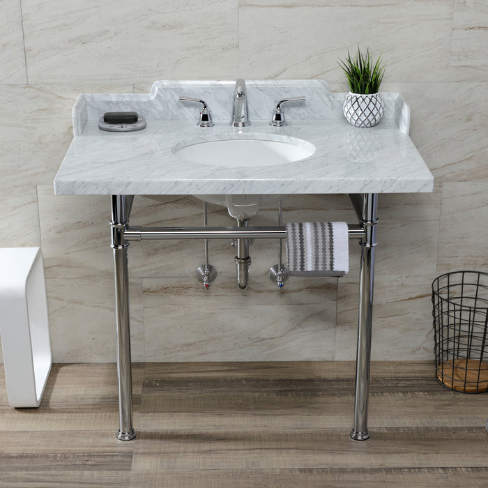 Fauceture LMS3622M81ST 36-Inch Carrara Marble Console Sink with Stainless Steel Legs, Marble White/Polished Chrome