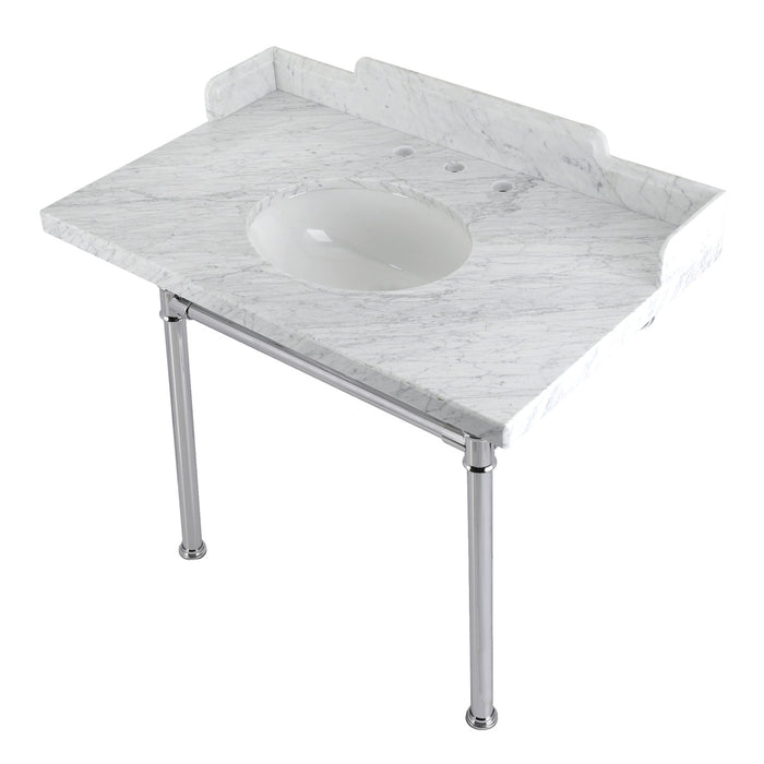 Fauceture LMS3622M81ST 36-Inch Carrara Marble Console Sink with Stainless Steel Legs, Marble White/Polished Chrome