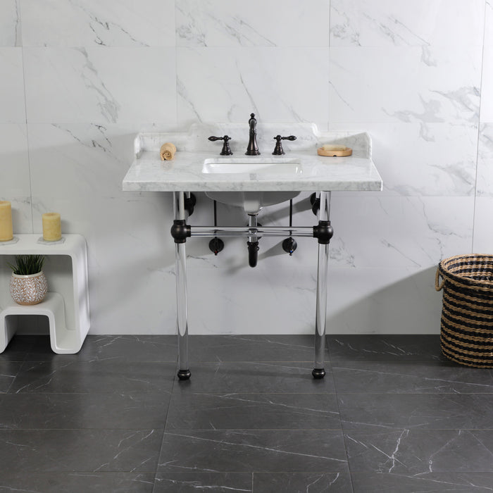 Fauceture LMS3630MASQ5 36-Inch Carrara Marble Console Sink with Acrylic Legs, Marble White/Oil Rubbed Bronze