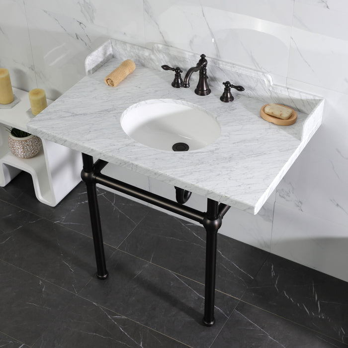 Fauceture LMS3630MB5 36-Inch Carrara Marble Console Sink with Brass Legs, Marble White/Oil Rubbed Bronze