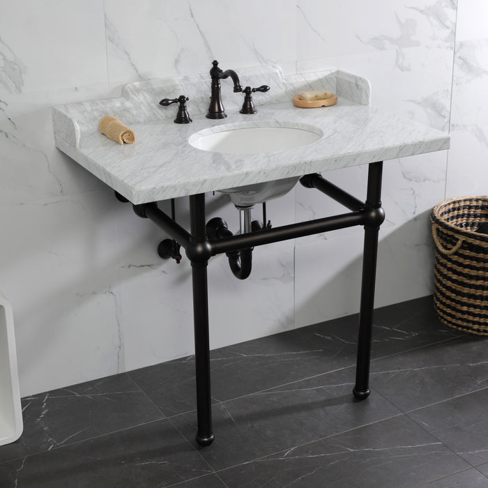 Fauceture LMS3630MB5 36-Inch Carrara Marble Console Sink with Brass Legs, Marble White/Oil Rubbed Bronze