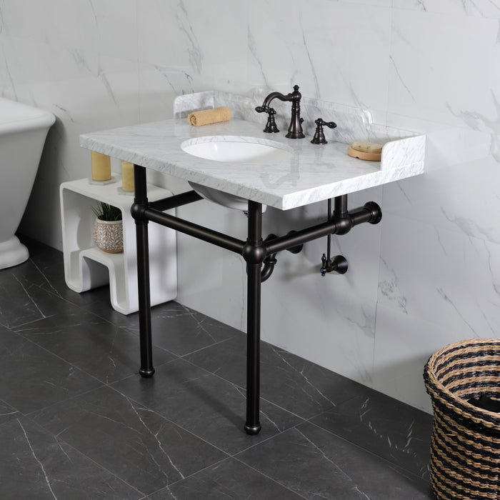 Fauceture LMS3630MB5 36-Inch Carrara Marble Console Sink with Brass Legs, Marble White/Oil Rubbed Bronze