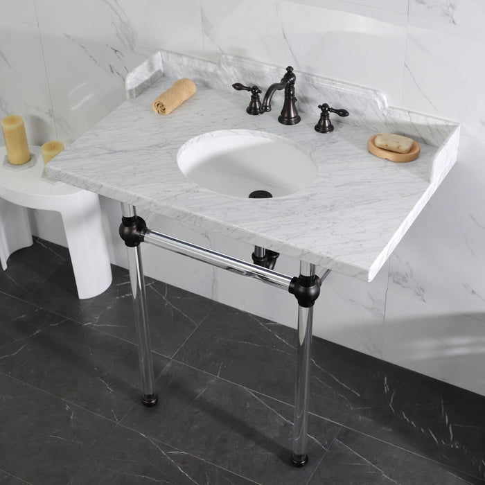 Fauceture LMS36MA5 36-Inch Carrara Marble Console Sink with Acrylic Legs, Marble White/Oil Rubbed Bronze