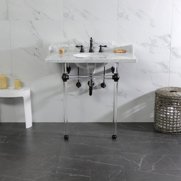 Fauceture LMS36MA5 36-Inch Carrara Marble Console Sink with Acrylic Legs, Marble White/Oil Rubbed Bronze