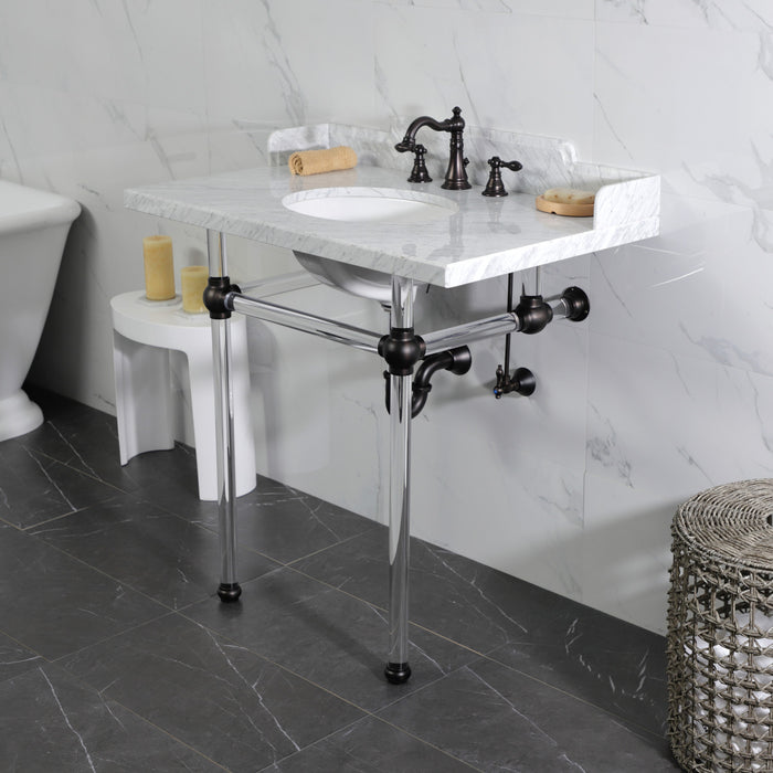 Fauceture LMS36MA5 36-Inch Carrara Marble Console Sink with Acrylic Legs, Marble White/Oil Rubbed Bronze