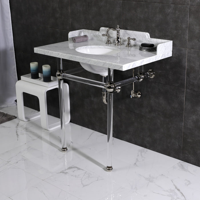 Fauceture LMS36MA6 36-Inch Carrara Marble Console Sink with Acrylic Legs, Marble White/Polished Nickel