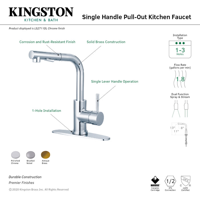 Concord LS2711DL Single-Handle 1-Hole Deck Mount Pull-Out Sprayer Kitchen Faucet, Polished Chrome