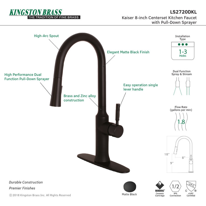 Kaiser LS2720DKL Single-Handle Pull-Down Kitchen Faucet, Matte Black