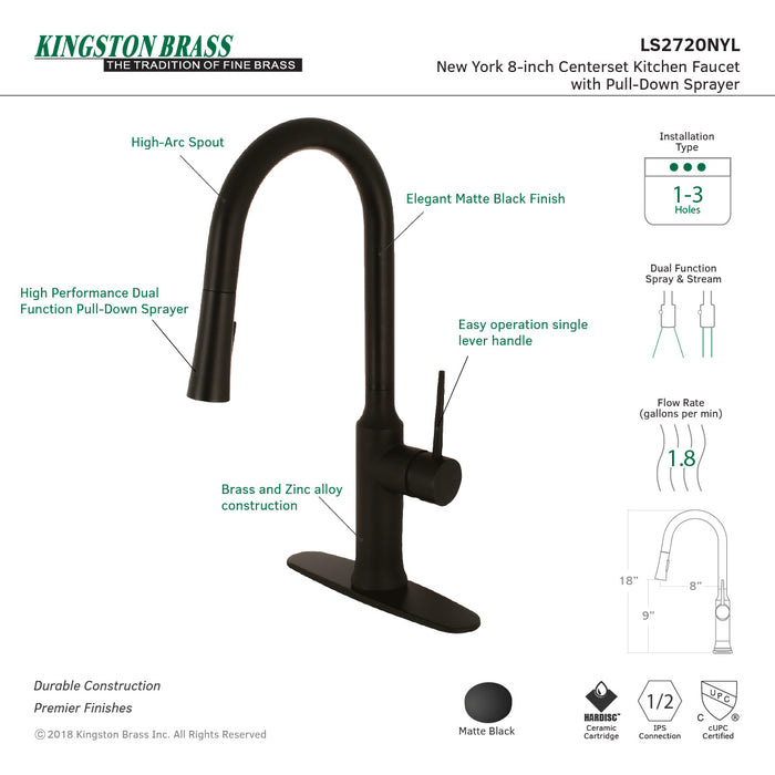 New York LS2720NYL Single-Handle Pull-Down Kitchen Faucet, Matte Black