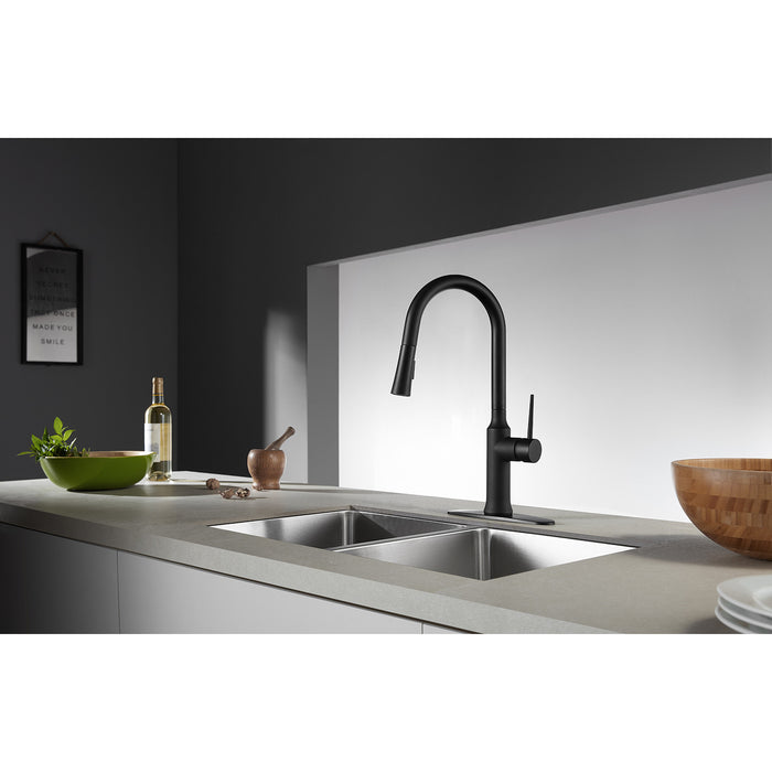 New York LS2720NYL Single-Handle Pull-Down Kitchen Faucet, Matte Black