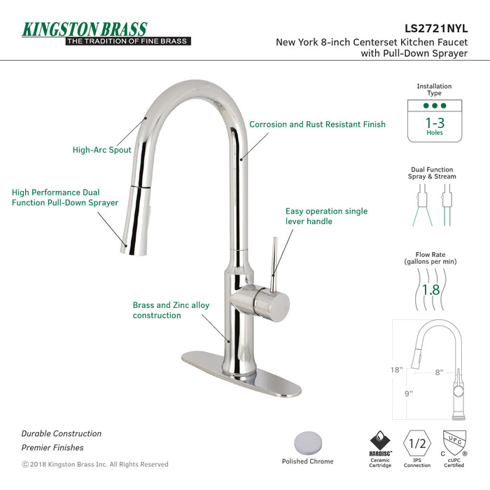 New York LS2721NYL Single-Handle Pull-Down Kitchen Faucet, Polished Chrome