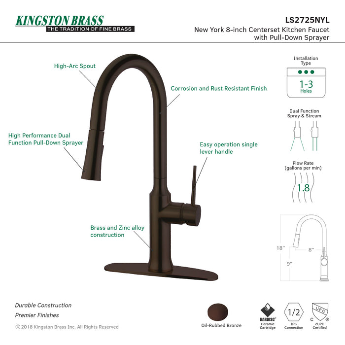 New York LS2725NYL Single-Handle Pull-Down Kitchen Faucet, Oil Rubbed Bronze