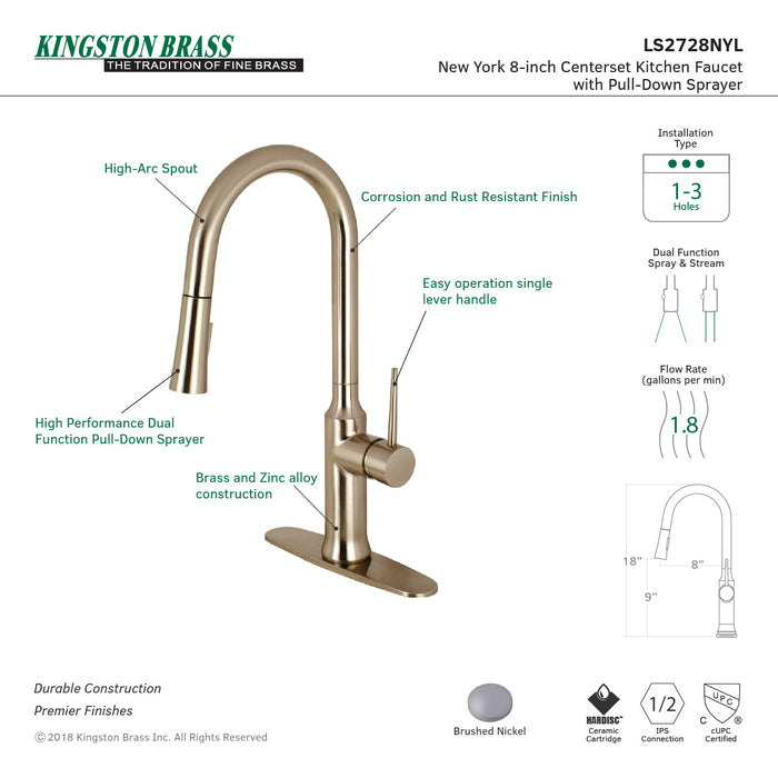 New York LS2728NYL Single-Handle Pull-Down Kitchen Faucet, Brushed Nickel