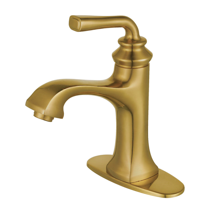 Restoration LS4423RXL One-Handle 1-Hole Bathroom Faucet with Deck Plate and Push Pop-Up Drain, Brushed Brass