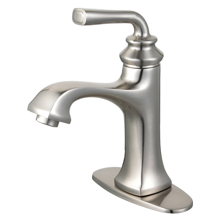 Restoration LS4428RXL One-Handle 1-Hole Bathroom Faucet with Deck Plate and Push Pop-Up Drain, Brushed Nickel