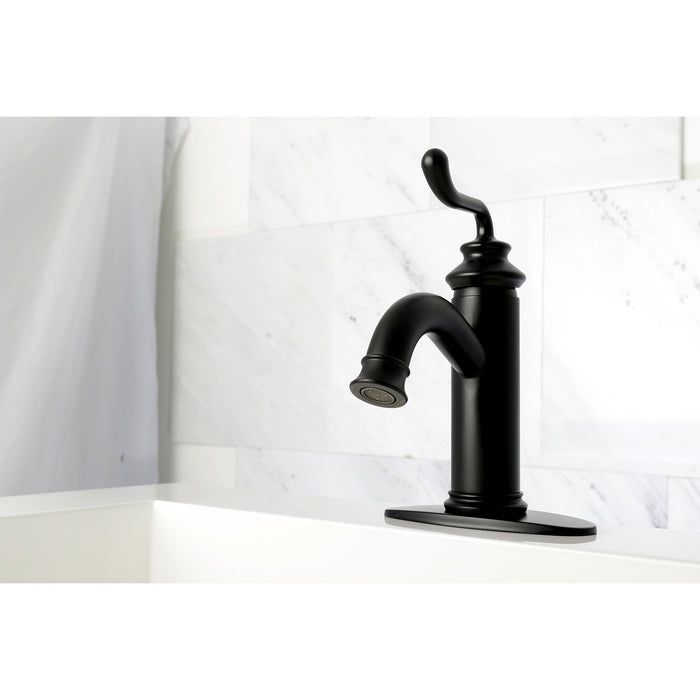 Royale LS5410RL Single-Handle 1-Hole Deck Mount Bathroom Faucet with Push Pop-Up, Matte Black