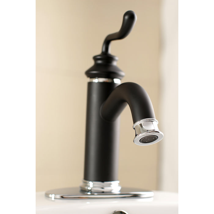 Royale LS5417RL One-Handle 1-Hole Bathroom Faucet with Deck Plate and Push Pop-Up Drain, Matte Black/Polished Chrome