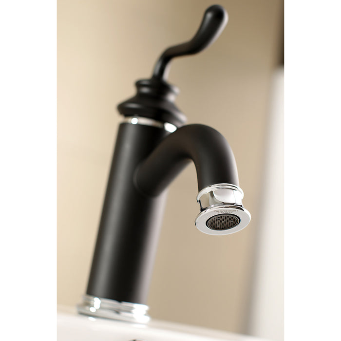 Royale LS5417RL One-Handle 1-Hole Bathroom Faucet with Deck Plate and Push Pop-Up Drain, Matte Black/Polished Chrome