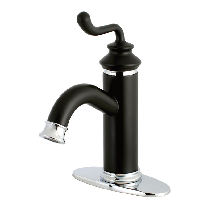 Royale LS5417RL One-Handle 1-Hole Bathroom Faucet with Deck Plate and Push Pop-Up Drain, Matte Black/Polished Chrome