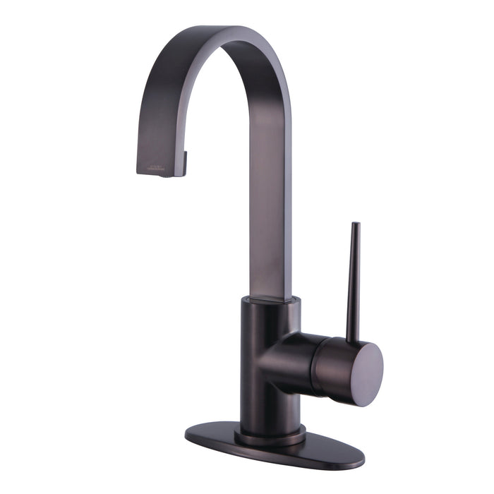 New York LS8215NYL One-Handle 1-Hole Bathroom Faucet with Deck Plate and Push Pop-Up Drain, Oil Rubbed Bronze