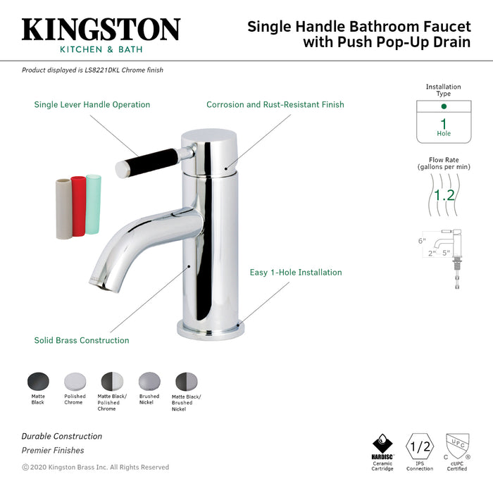 Kaiser LS8220DKL One-Handle 1-Hole Bathroom Faucet with Push Pop-Up Drain, Matte Black