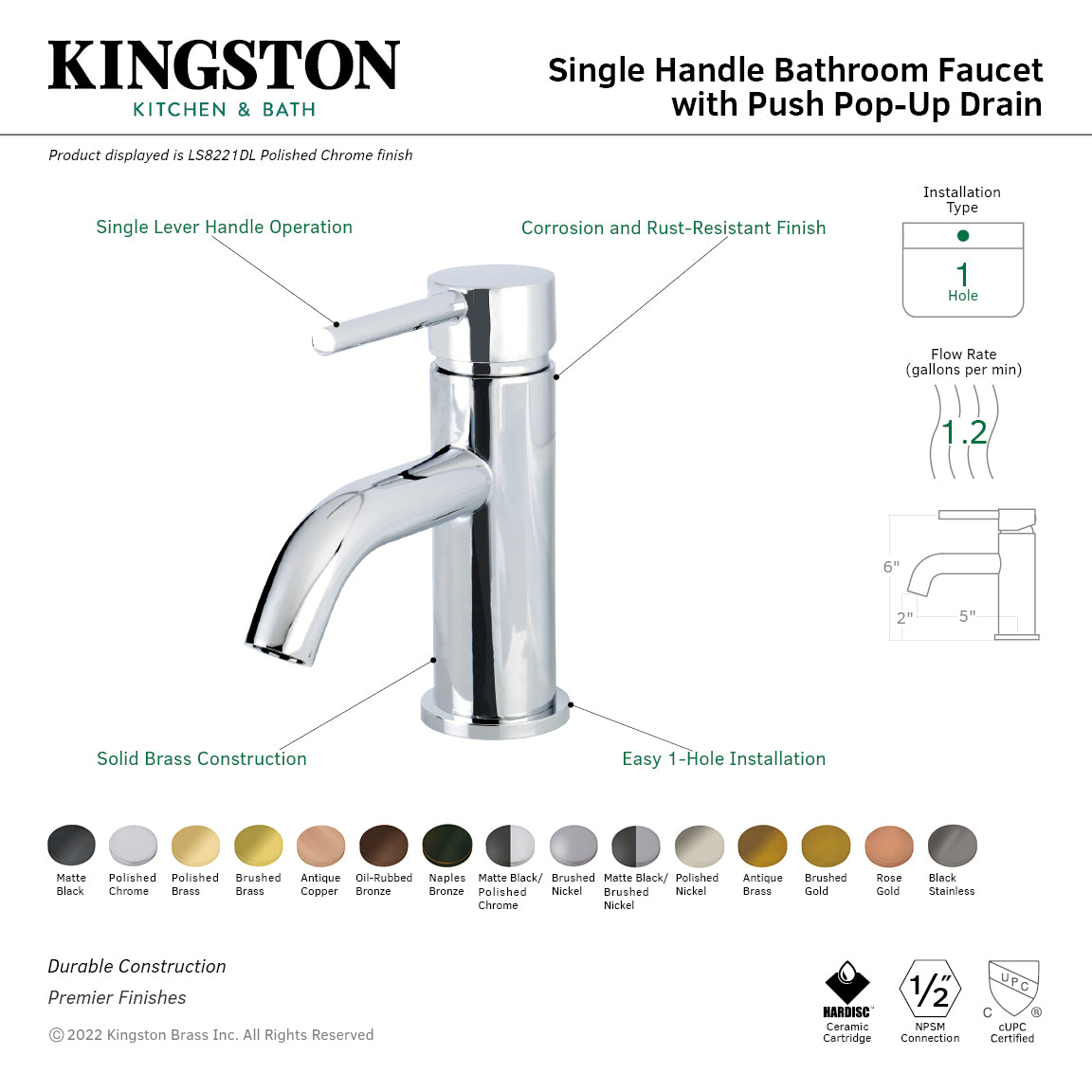 Kingston Brass KS8120DL Concord Bathroom Faucet, good Matte Black