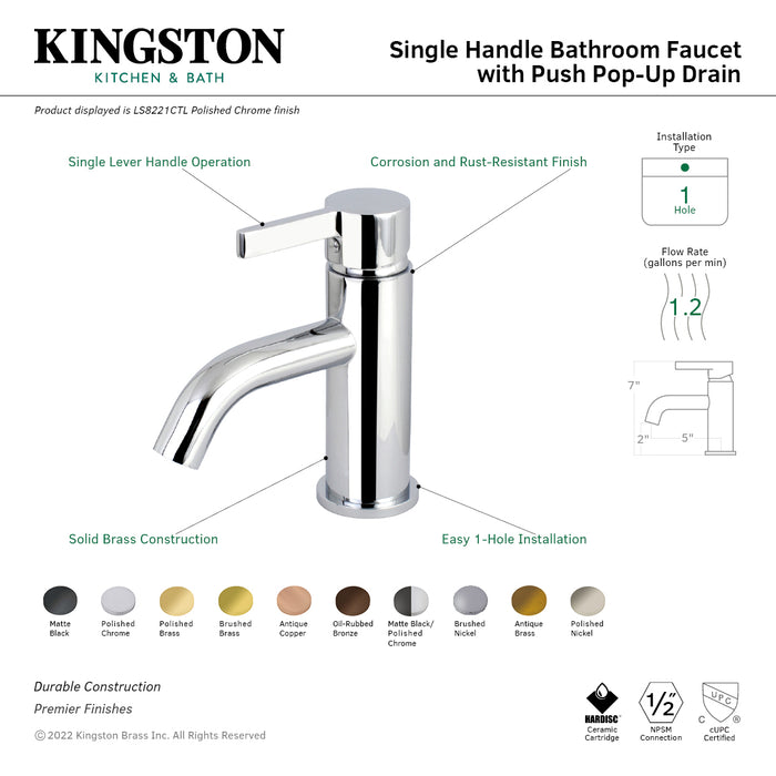 Continental LS8221CTL One-Handle 1-Hole Bathroom Faucet with Push Pop-Up Drain, Polished Chrome