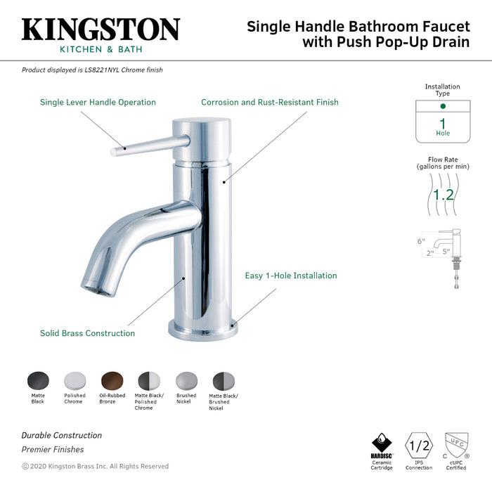 New York LS8225NYL One-Handle 1-Hole Bathroom Faucet with Push Pop-Up Drain, Oil Rubbed Bronze