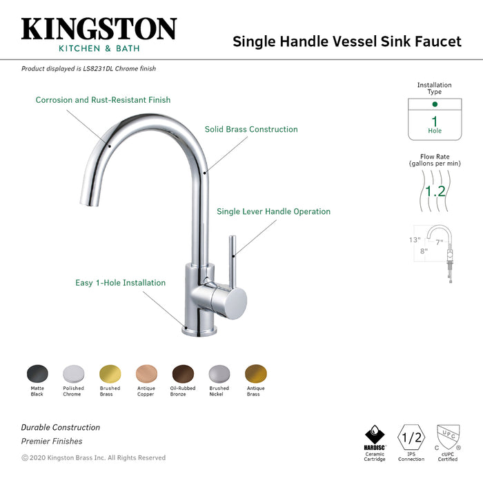 Concord LS8230DL Single-Handle 1-Hole Deck Mount Vessel Faucet, Matte Black