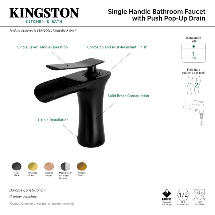 Executive LS8427QLL Single-Handle 1-Hole Deck Mount Bathroom Faucet with Push Pop-Up, Matte Black/Polished Chrome