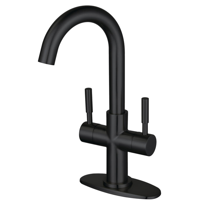 Concord LS8450DL Two-Handle 1-Hole Bathroom Faucet with Deck Plate and Push Pop-Up Drain, Matte Black