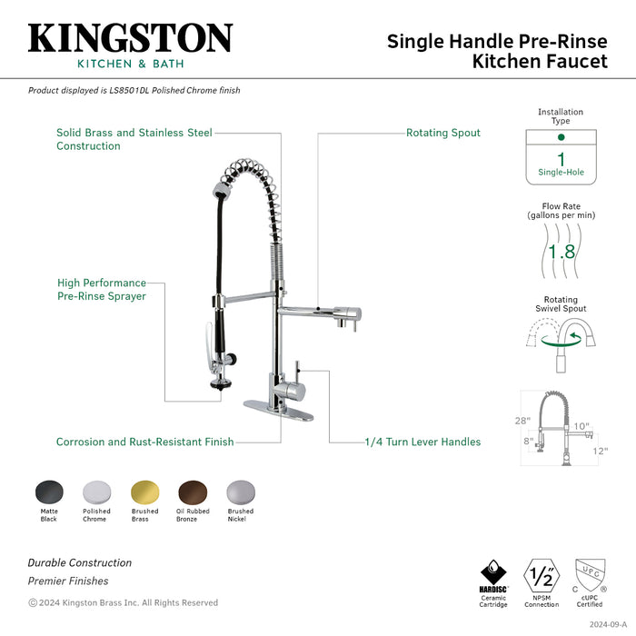 Concord LS8500DL Single-Handle 1-Hole Deck Mount Pre-Rinse Kitchen Faucet, Matte Black