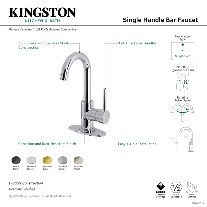 Concord LS8530DL One-Handle 1-Hole Deck Mount Bar Faucet, Matte Black