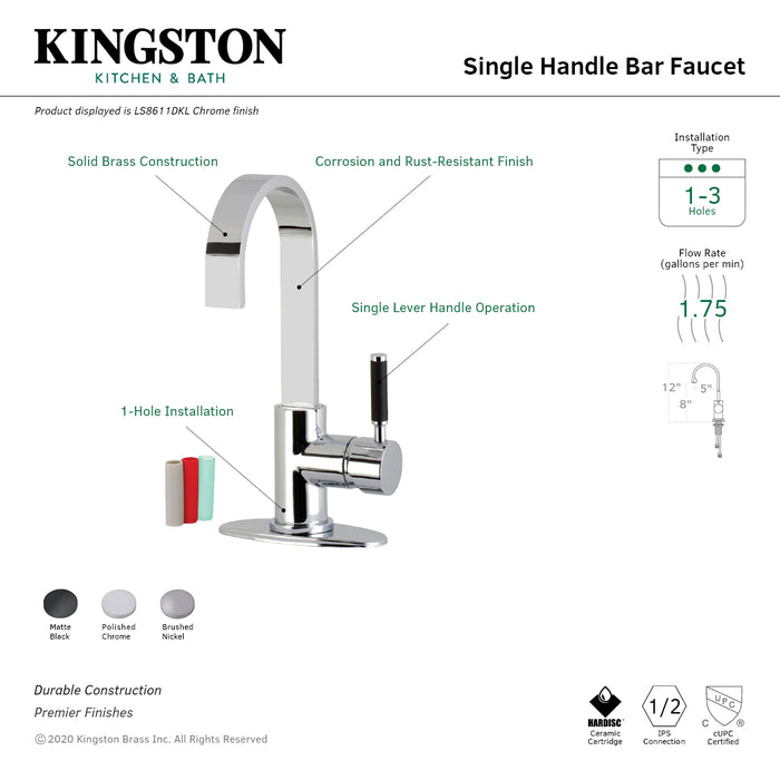 Kaiser LS8611DKL One-Handle 1-Hole Deck Mount Bar Faucet, Polished Chrome