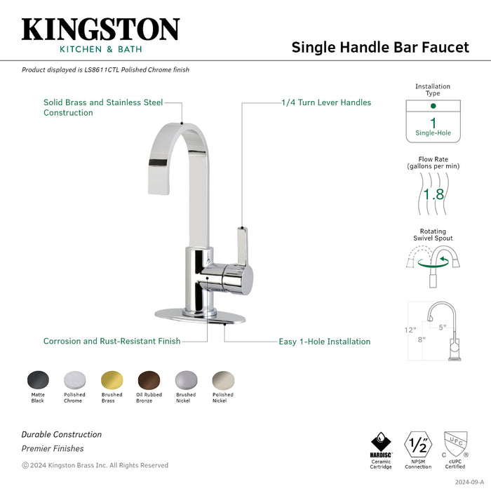 Continental LS861CTLPN Single-Handle 1-Hole Deck Mount Bar Faucet, Polished Nickel