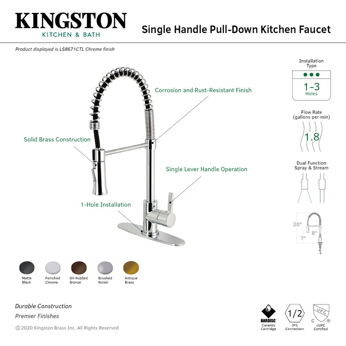 Continental LS8678CTL Single-Handle 1-Hole Deck Mount Pre-Rinse Kitchen Faucet, Brushed Nickel