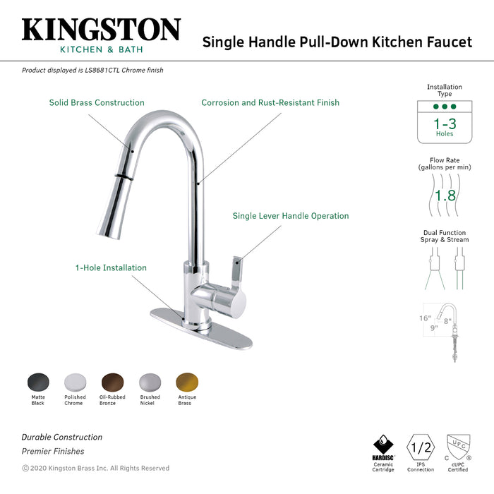 Continental LS8681CTL Single-Handle Pull-Down Kitchen Faucet, Polished Chrome