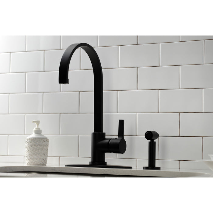 Continental LS8710CTLBS Single-Handle 1-or-3 Hole Deck Mount Kitchen Faucet with Brass Side Sprayer, Matte Black