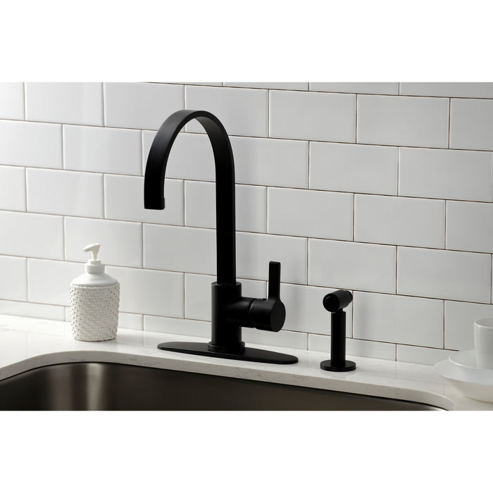 Continental LS8710CTLBS Single-Handle 1-or-3 Hole Deck Mount Kitchen Faucet with Brass Side Sprayer, Matte Black