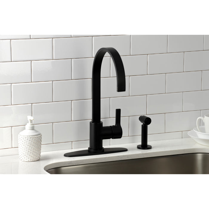 Continental LS8710CTLBS Single-Handle 1-or-3 Hole Deck Mount Kitchen Faucet with Brass Side Sprayer, Matte Black