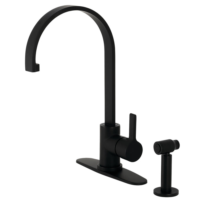 Continental LS8710CTLBS Single-Handle 1-or-3 Hole Deck Mount Kitchen Faucet with Brass Side Sprayer, Matte Black