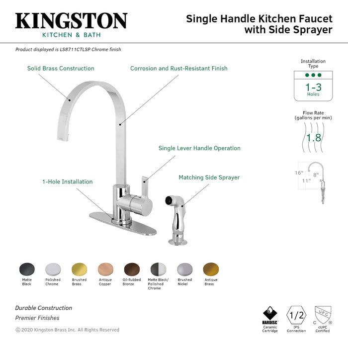 Continental LS8710CTLSP Single-Handle 2-Hole Deck Mount Kitchen Faucet with Side Sprayer, Matte Black